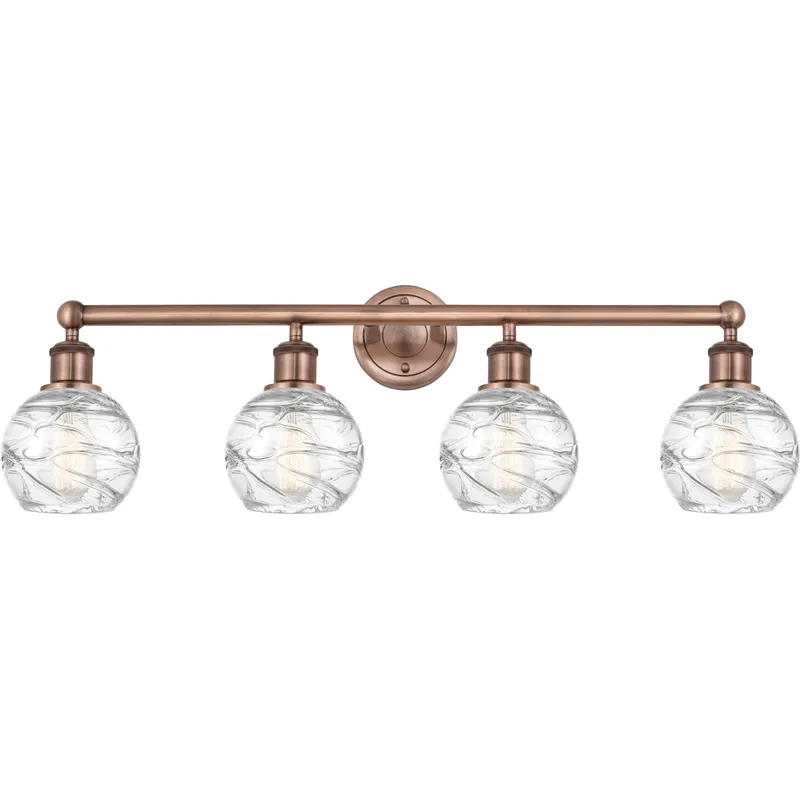 Athens Deco Swirl 4 Light 33 inch Antique Copper Bath Vanity Light Wall Light in Clear Deco Swirl