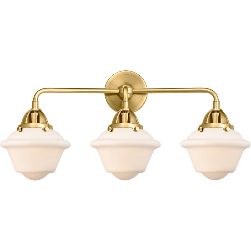 Nouveau 2 Small Oxford LED 25.5 inch Satin Gold Bath Vanity Light Wall Light in Matte White Glass