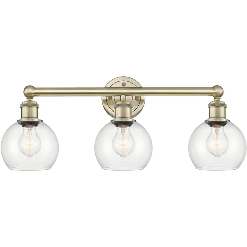 Athens 3 Light 24 inch Antique Brass Bath Vanity Light Wall Light in Clear