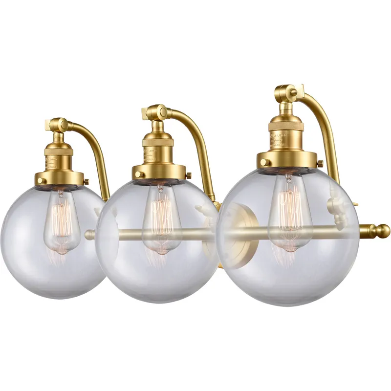 Franklin Restoration Large Beacon LED 28 inch Satin Gold Bath Vanity Light Wall Light in Clear Glass, Franklin Restoration