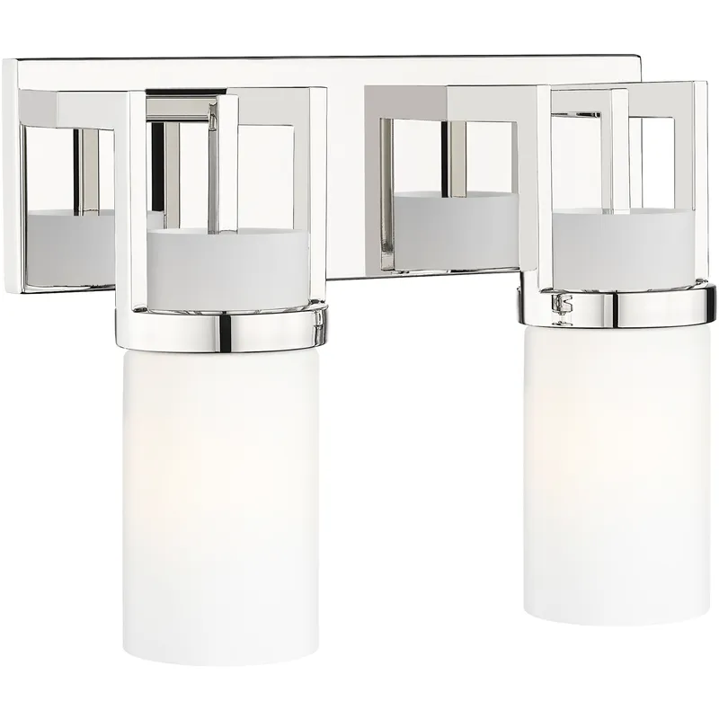 Utopia 2 Light 15 inch Polished Nickel Bath Vanity Light Wall Light in Matte White Glass