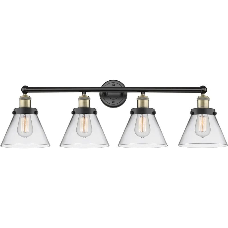Cone 4 Light 34.75 inch Black Antique Brass Bath Vanity Light Wall Light in Clear
