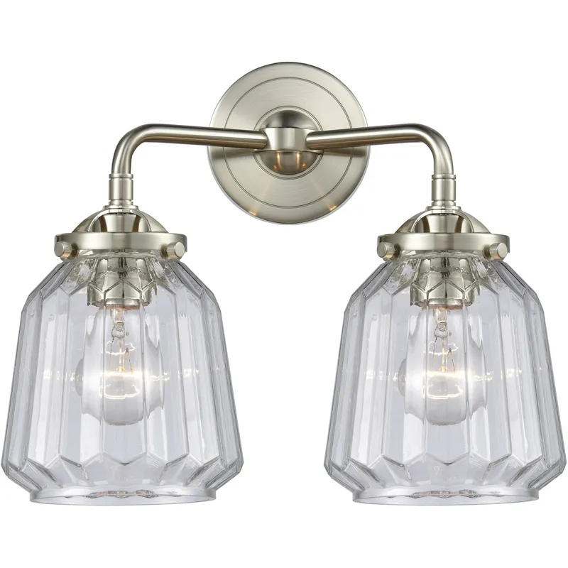 Nouveau Chatham LED 14 inch Brushed Satin Nickel Bath Vanity Light Wall Light in Clear Glass, Nouveau