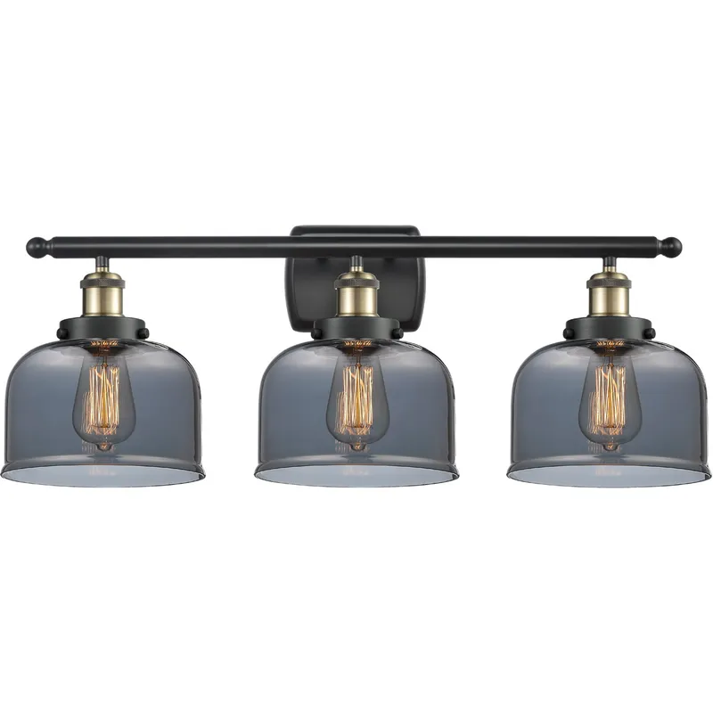 Ballston Large Bell LED 26 inch Black Antique Brass Bath Vanity Light Wall Light in Light Smoke Glass