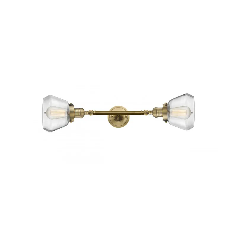 Franklin Restoration Fulton 2 Light 7 inch Brushed Brass Bath Vanity Light Wall Light in Clear Glass, Franklin Restoration