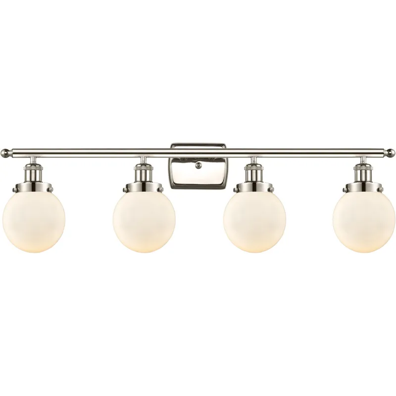 Ballston Beacon 4 Light 36 inch Polished Nickel Bath Vanity Light Wall Light in Matte White Glass