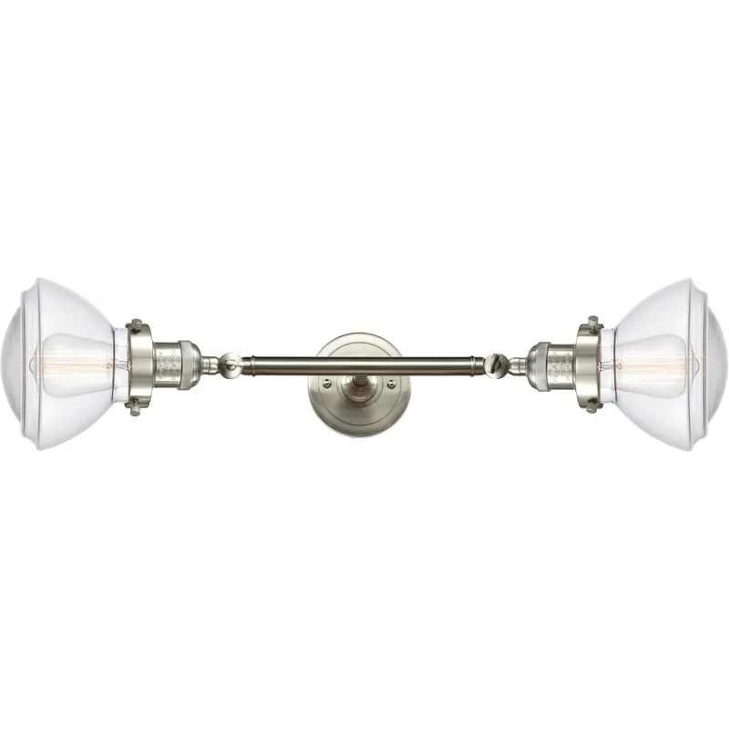 Franklin Restoration Olean 2 Light 7 inch Brushed Satin Nickel Bath Vanity Light Wall Light in Clear Glass, Franklin Restoration