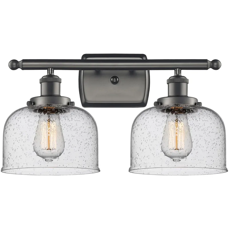 Ballston Large Bell 2 Light 16 inch Oil Rubbed Bronze Bath Vanity Light Wall Light in Seedy Glass, Ballston