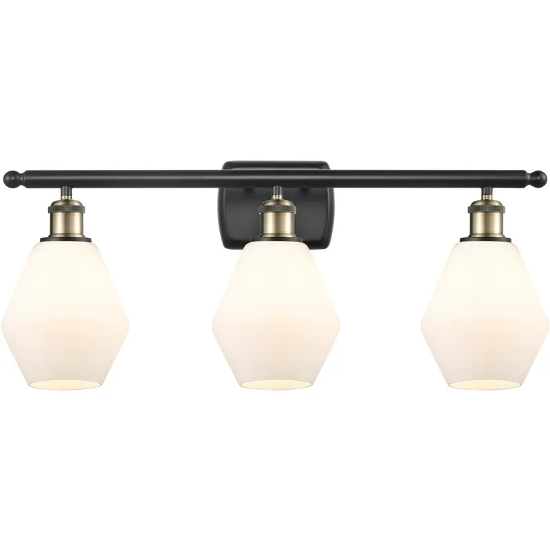 Ballston Cindyrella 3 Light 26 inch Black Antique Brass Bath Vanity Light Wall Light in Incandescent, Matte White Glass