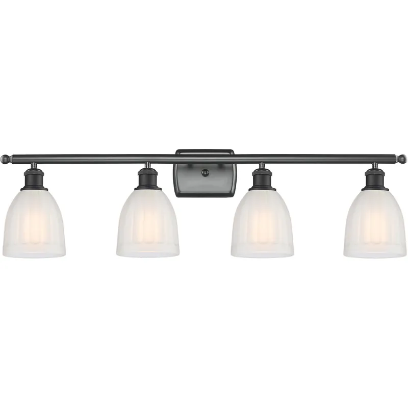 Ballston Brookfield 4 Light 36 inch Matte Black Bath Vanity Light Wall Light in White Glass, Ballston