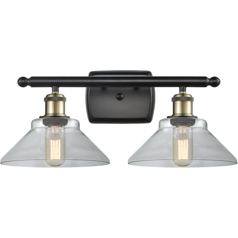 Ballston Orwell 2 Light 18 inch Black Antique Brass Bath Vanity Light Wall Light in Clear Glass, Ballston