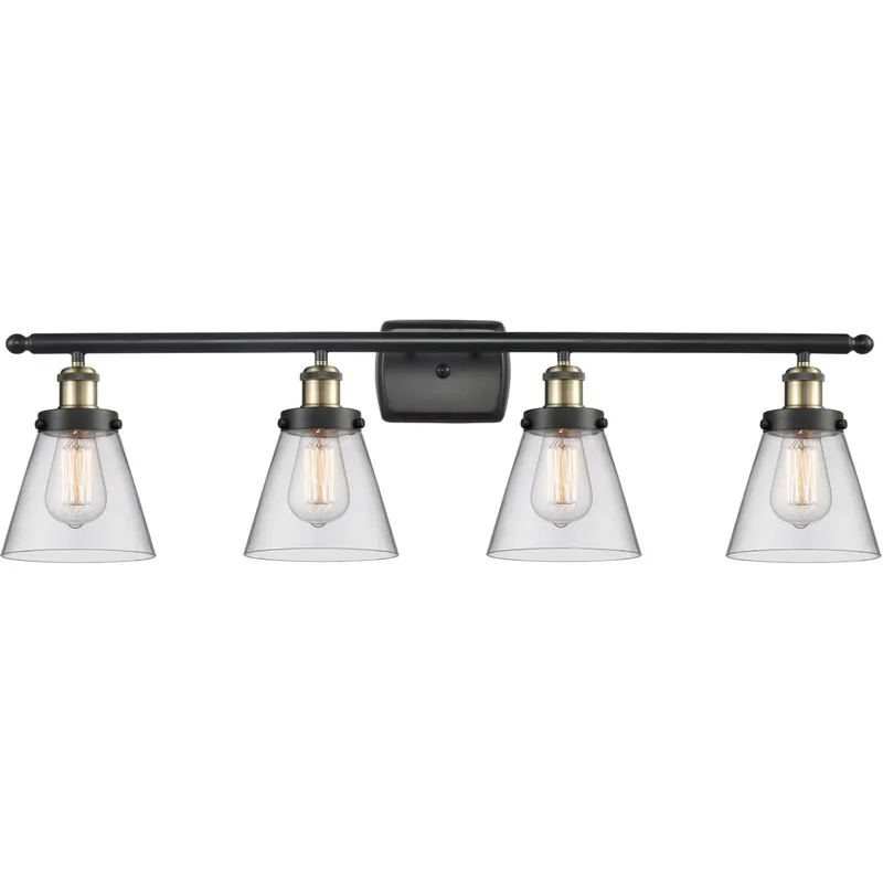 Ballston Small Cone 4 Light 36 inch Black Antique Brass Bath Vanity Light Wall Light in Clear Glass