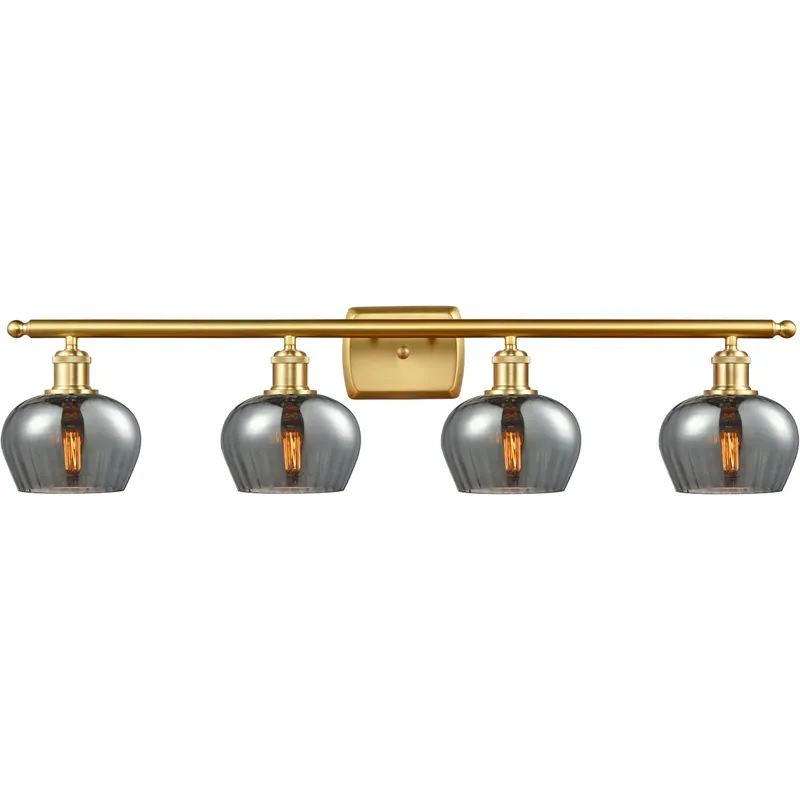 Ballston Fenton 4 Light 36 inch Satin Gold Bath Vanity Light Wall Light in Plated Smoke Glass, Ballston