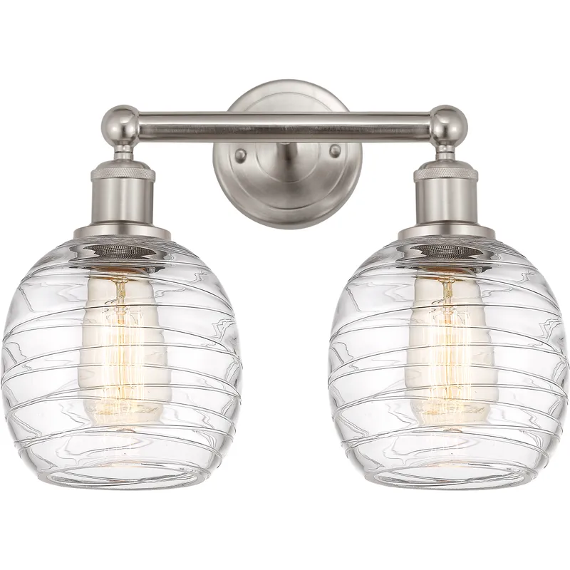 Edison Belfast 2 Light 15 inch Brushed Satin Nickel Bath Vanity Light Wall Light in Deco Swirl Glass