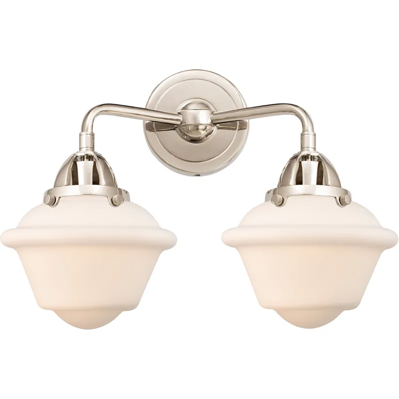 Nouveau 2 Small Oxford 2 Light 16 inch Polished Nickel Bath Vanity Light Wall Light in Matte White Glass