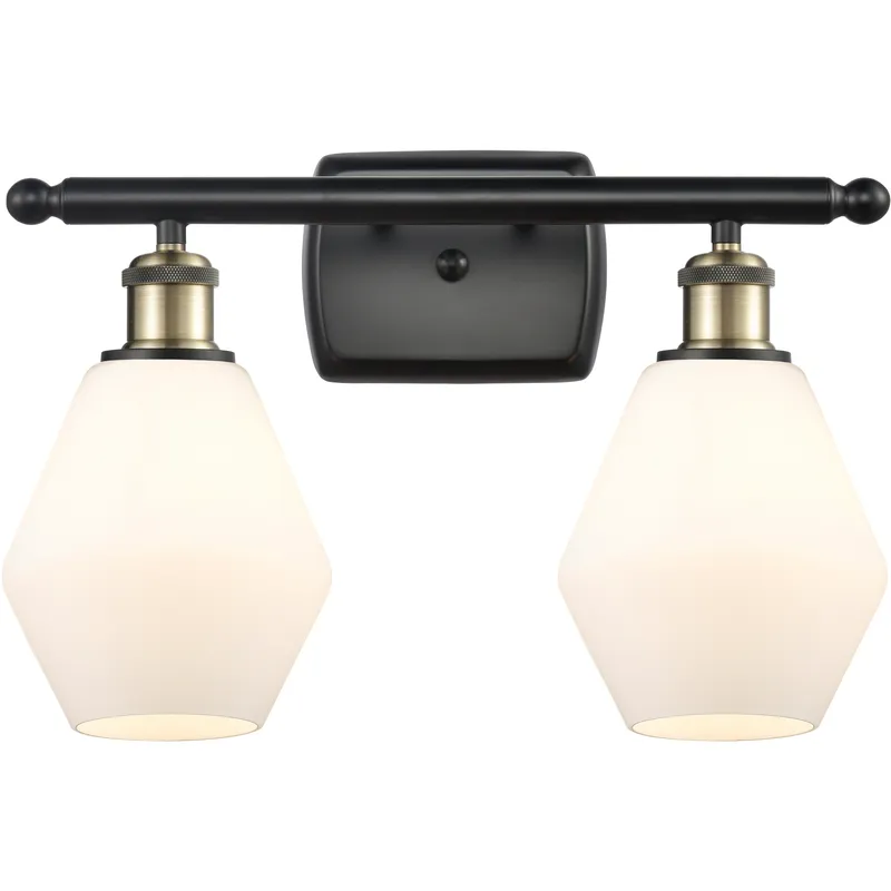 Ballston Cindyrella 2 Light 16 inch Black Antique Brass Bath Vanity Light Wall Light in Incandescent, Matte White Glass