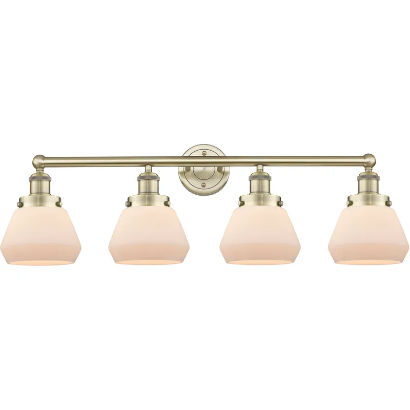 Fulton 4 Light 33.5 inch Antique Brass Bath Vanity Light Wall Light in Matte White