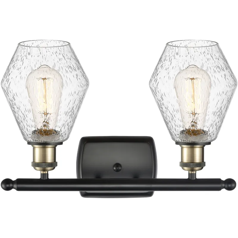Ballston Cindyrella 2 Light 16 inch Black Antique Brass Bath Vanity Light Wall Light in Incandescent, Seedy Glass
