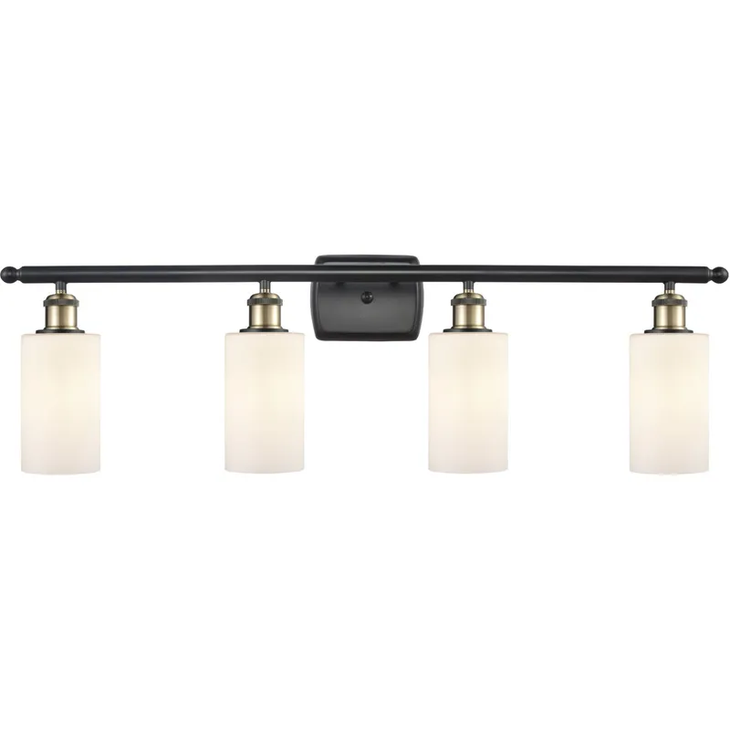 Ballston Clymer LED 36 inch Black Antique Brass Bath Vanity Light Wall Light in Matte White Glass, Ballston