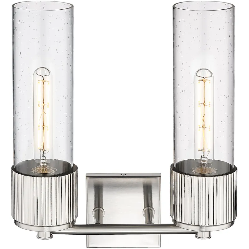 Bolivar 2 Light 13.5 inch Satin Nickel Bath Vanity Light Wall Light in Seedy Glass