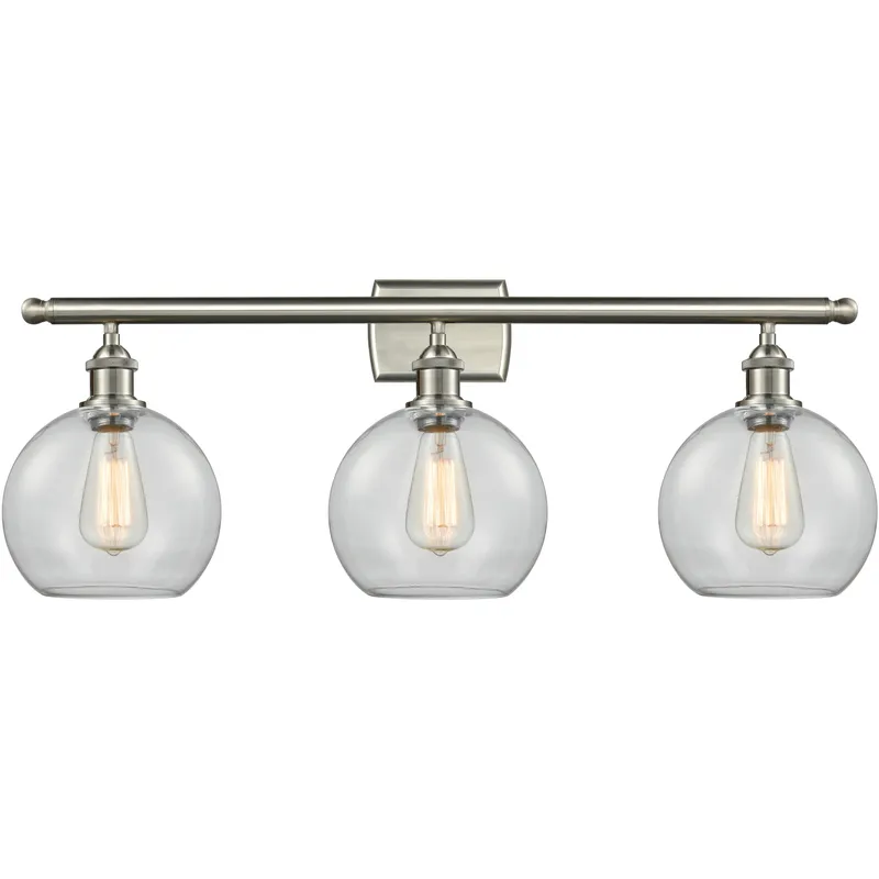 Ballston Athens 3 Light 26 inch Brushed Satin Nickel Bath Vanity Light Wall Light in Clear Glass, Ballston