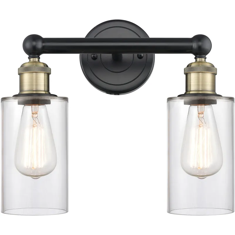 Clymer 2 Light 12.88 inch Black Antique Brass Bath Vanity Light Wall Light in Clear
