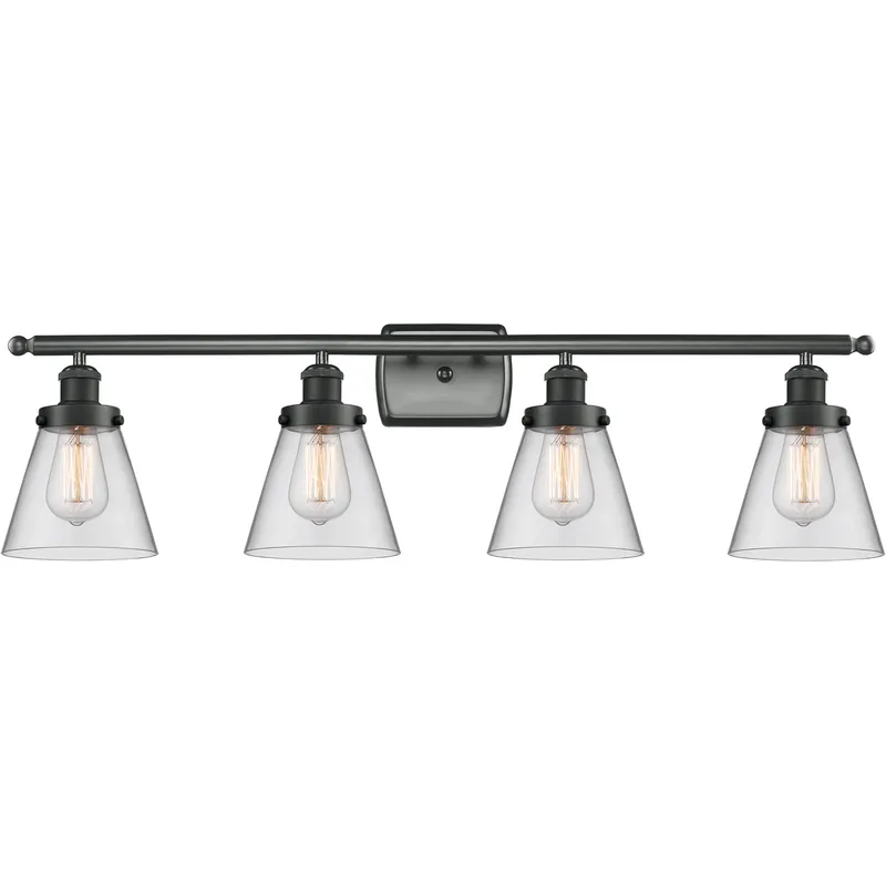Ballston Small Cone 4 Light 36 inch Matte Black Bath Vanity Light Wall Light in Clear Glass, Ballston