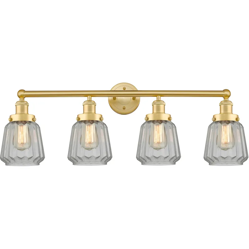 Chatham 4 Light 33.5 inch Satin Gold Bath Vanity Light Wall Light in Clear Glass