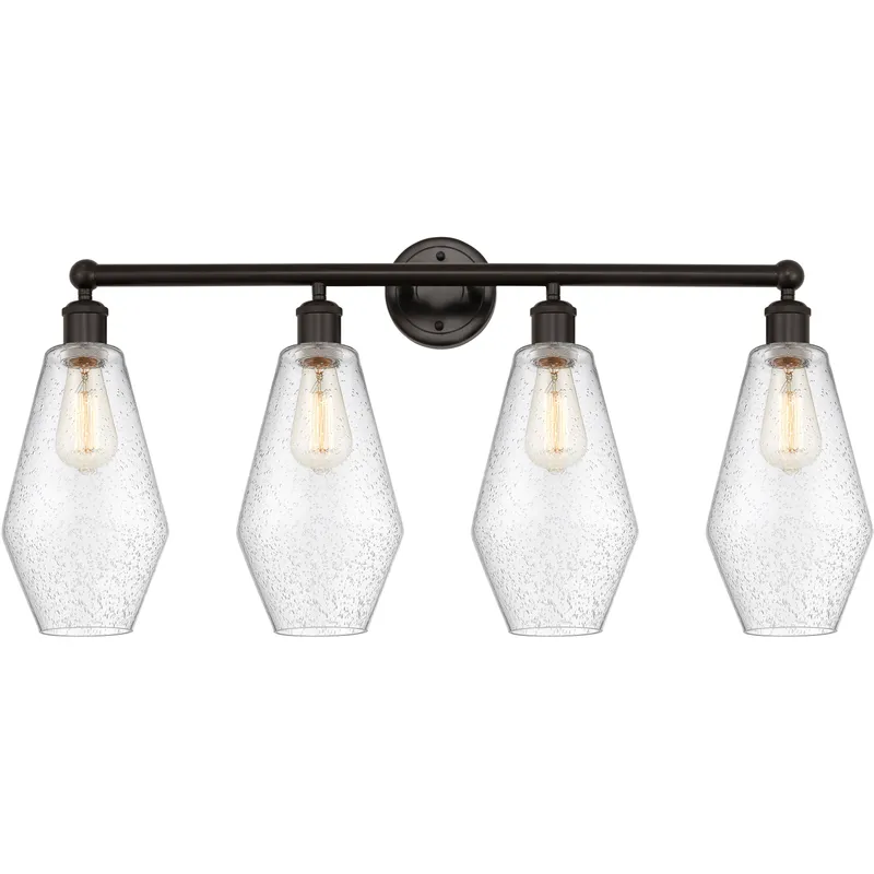 Cindyrella 4 Light 34 inch Oil Rubbed Bronze Bath Vanity Light Wall Light in Seedy Glass