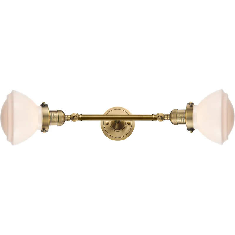 Franklin Restoration Olean 2 Light 7 inch Brushed Brass Bath Vanity Light Wall Light in Matte White Glass, Franklin Restoration