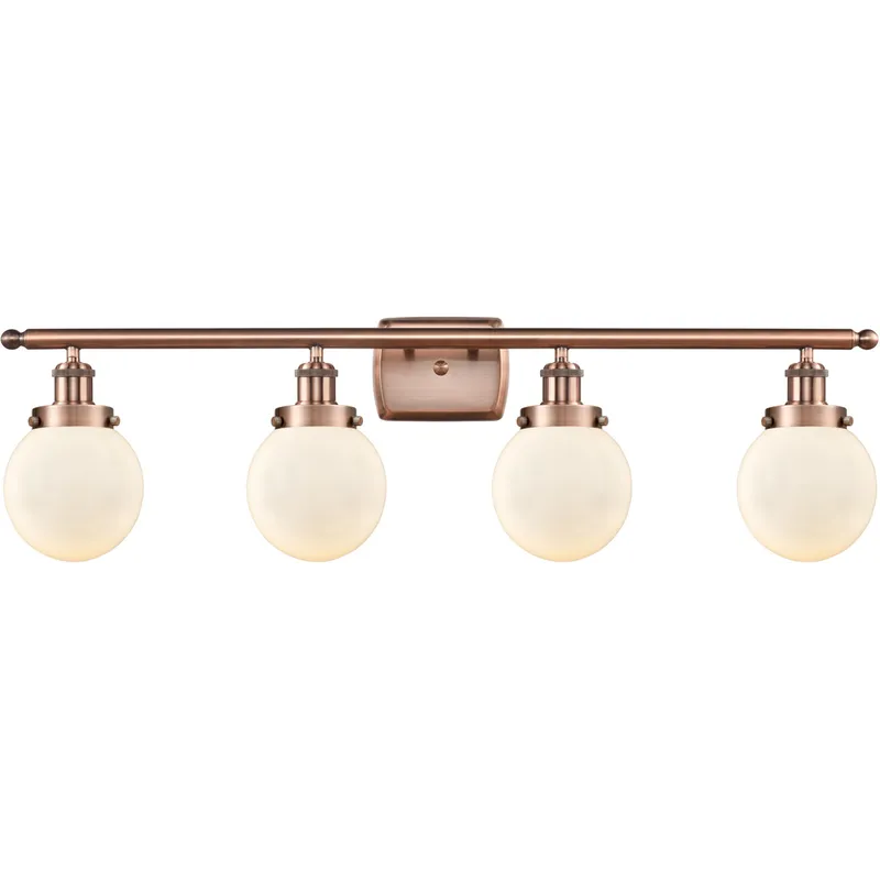 Ballston Beacon 4 Light 36 inch Antique Copper Bath Vanity Light Wall Light in Matte White Glass