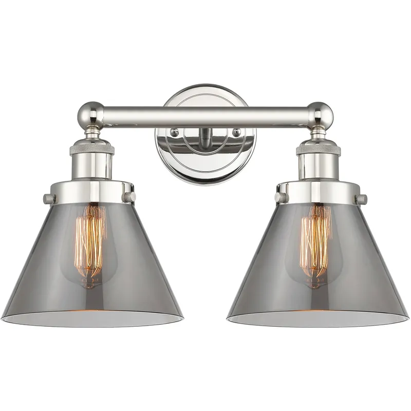 Cone 2 Light 15.5 inch Polished Nickel Bath Vanity Light Wall Light in Light Smoke Glass