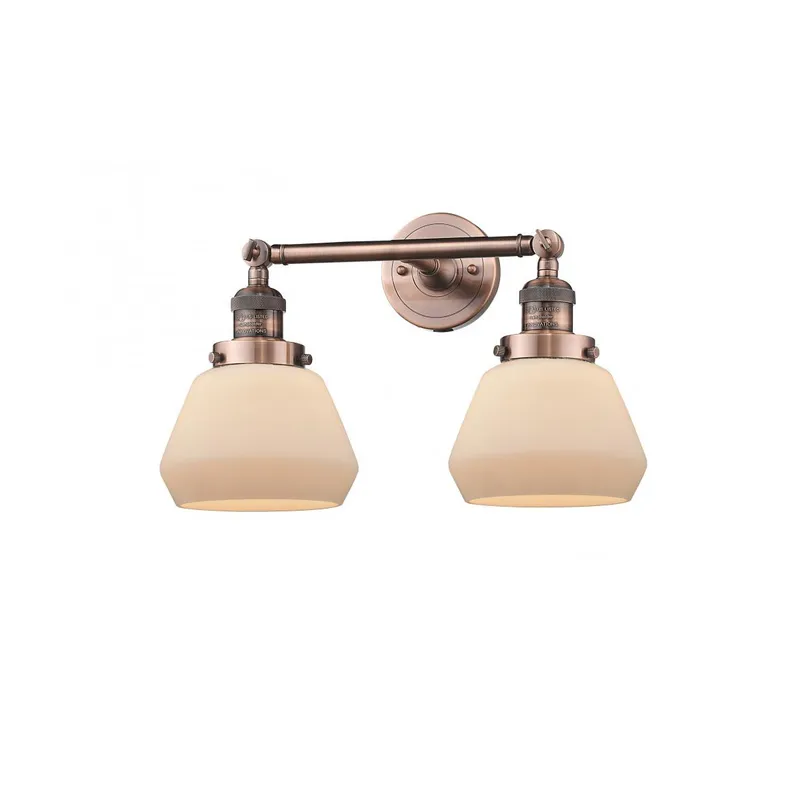 Franklin Restoration Fulton 2 Light 17 inch Antique Copper Bath Vanity Light Wall Light in Matte White Glass, Franklin Restoration