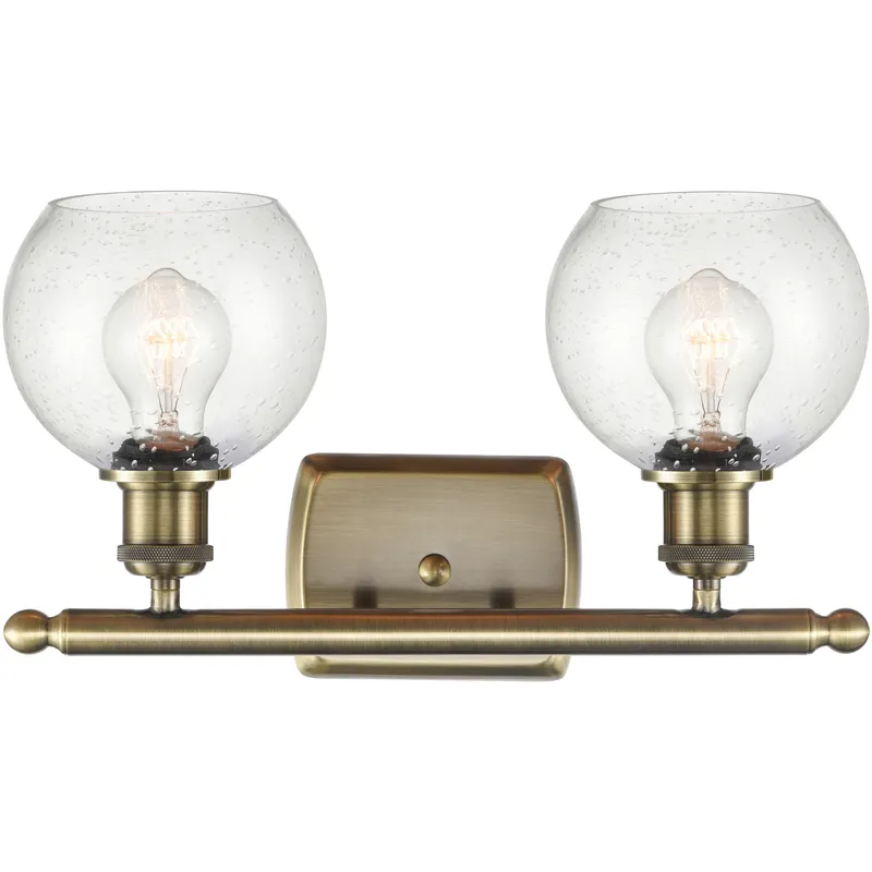 Ballston Athens 2 Light 16 inch Antique Brass Bath Vanity Light Wall Light in Seedy Glass