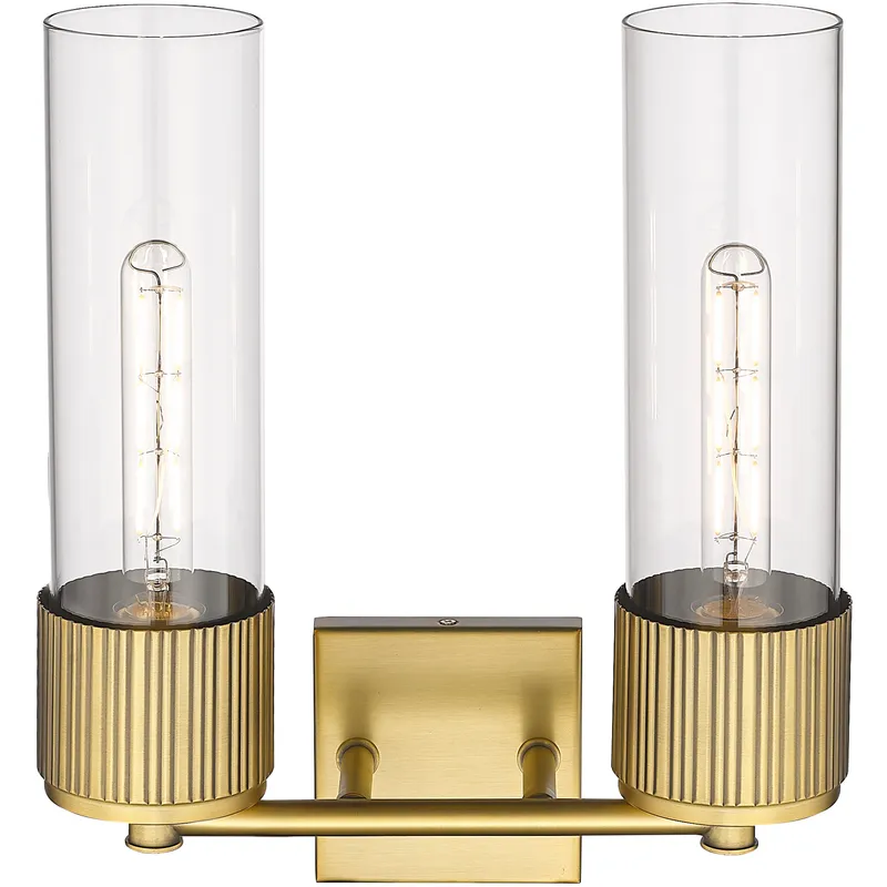 Bolivar 2 Light 13.5 inch Brushed Brass Bath Vanity Light Wall Light in Clear Glass