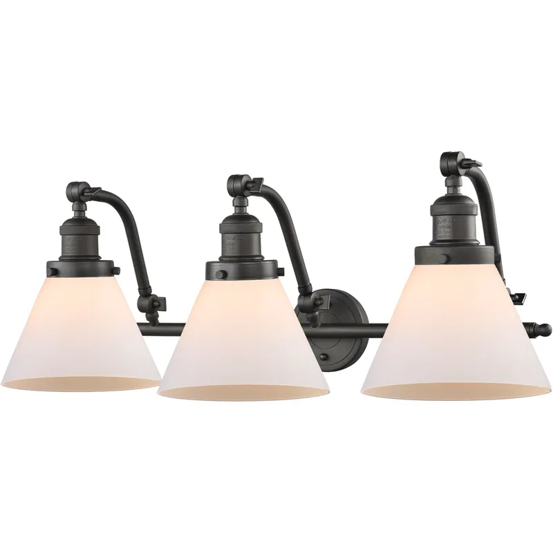 Franklin Restoration Large Cone LED 28 inch Oil Rubbed Bronze Bath Vanity Light Wall Light in Matte White Glass, Franklin Restoration