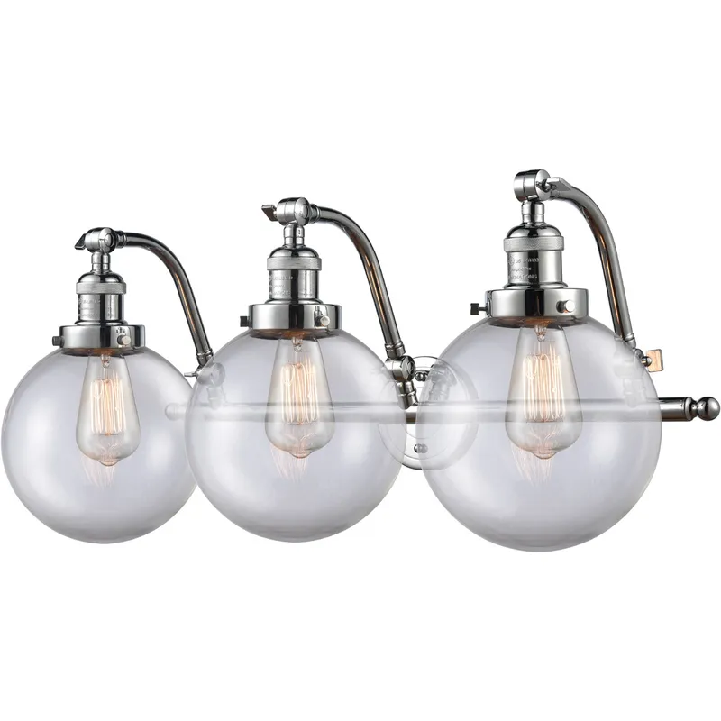 Franklin Restoration Large Beacon LED 28 inch Polished Chrome Bath Vanity Light Wall Light in Clear Glass, Franklin Restoration
