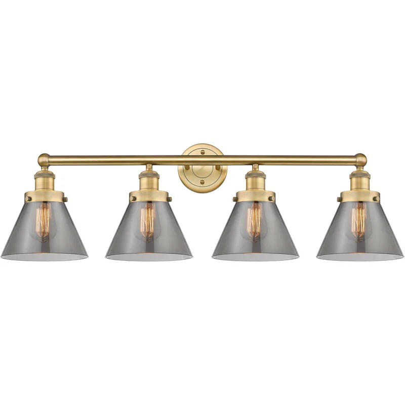 Cone 4 Light 34.75 inch Brushed Brass Bath Vanity Light Wall Light in Light Smoke Glass, Large