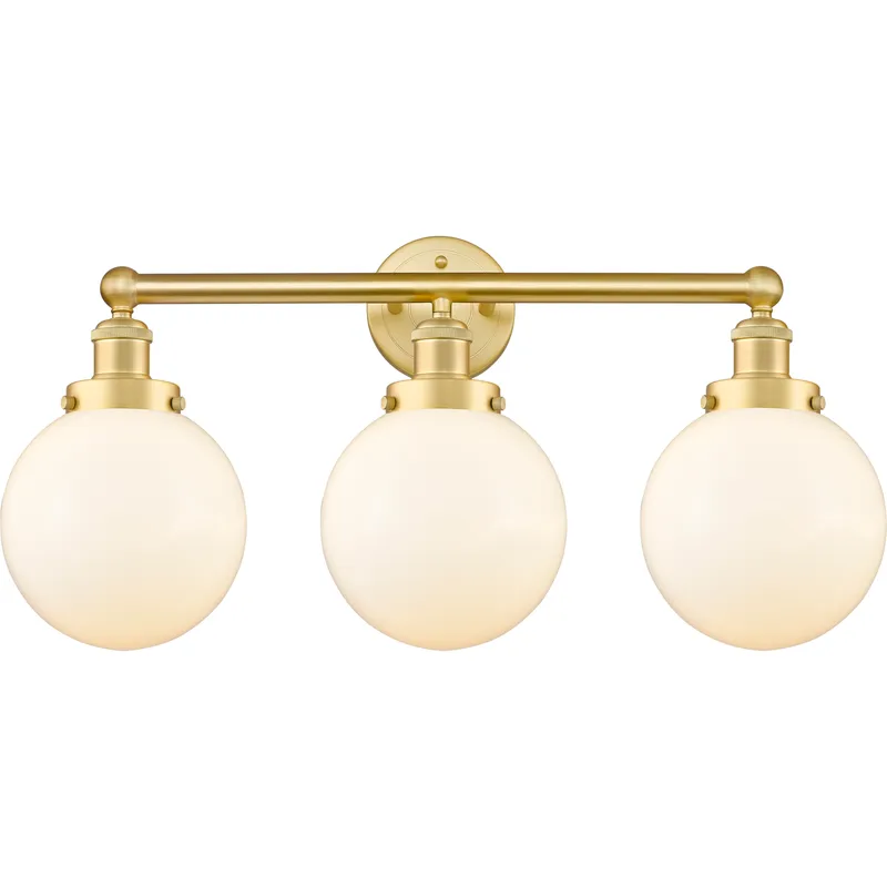 Beacon 3 Light 24.5 inch Satin Gold Bath Vanity Light Wall Light in Matte White