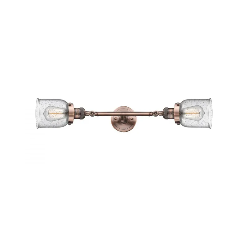 Franklin Restoration Small Bell LED 5 inch Antique Copper Bath Vanity Light Wall Light in Seedy Glass, Franklin Restoration