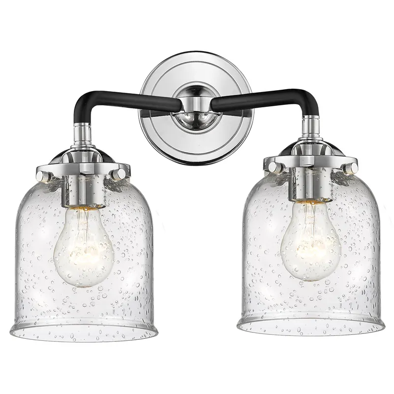 Nouveau Small Bell LED 13 inch Black Polished Nickel Bath Vanity Light Wall Light in Seedy Glass, Nouveau