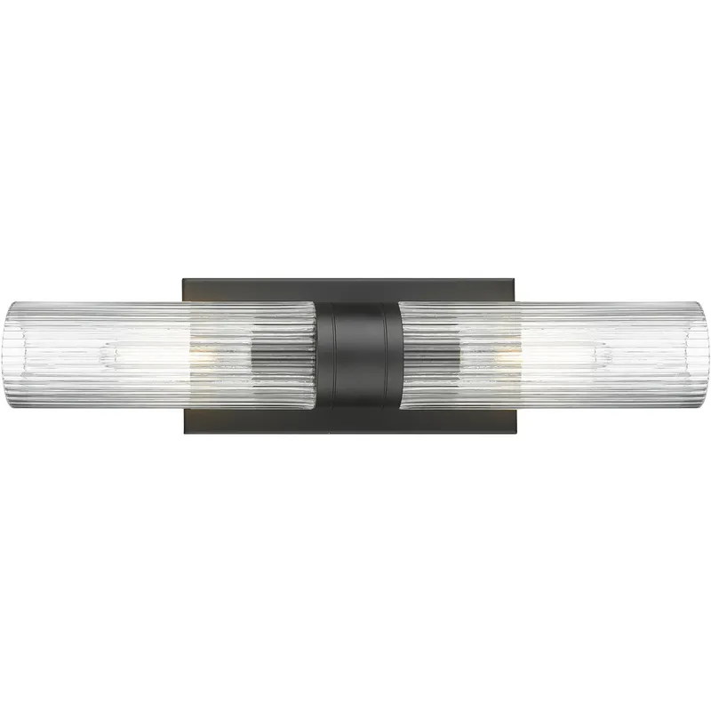 Ballston Urban 2 Light 18 inch Matte Black Bath Vanity Light Wall Light in Striped Clear Glass