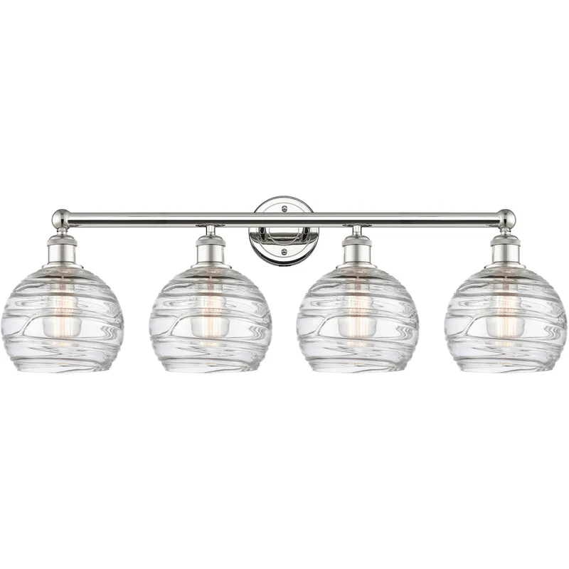 Athens Deco Swirl 4 Light 35 inch Polished Nickel Bath Vanity Light Wall Light in Clear Deco Swirl Glass