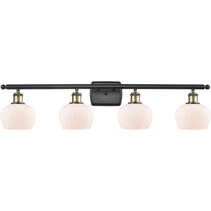 Ballston Fenton 4 Light 36 inch Black Antique Brass Bath Vanity Light Wall Light in Matte White Glass, Ballston