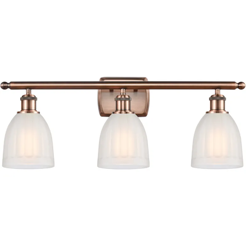 Ballston Brookfield 3 Light 26 inch Antique Copper Bath Vanity Light Wall Light in White Glass, Ballston