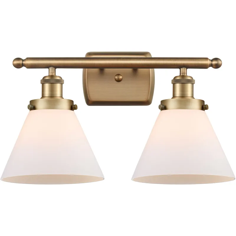 Ballston Large Cone 2 Light 16 inch Brushed Brass Bath Vanity Light Wall Light in Matte White Glass