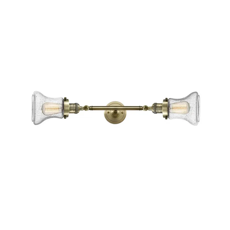Franklin Restoration Bellmont 2 Light 6 inch Antique Brass Bath Vanity Light Wall Light in Incandescent, Seedy Glass, Franklin Restoration