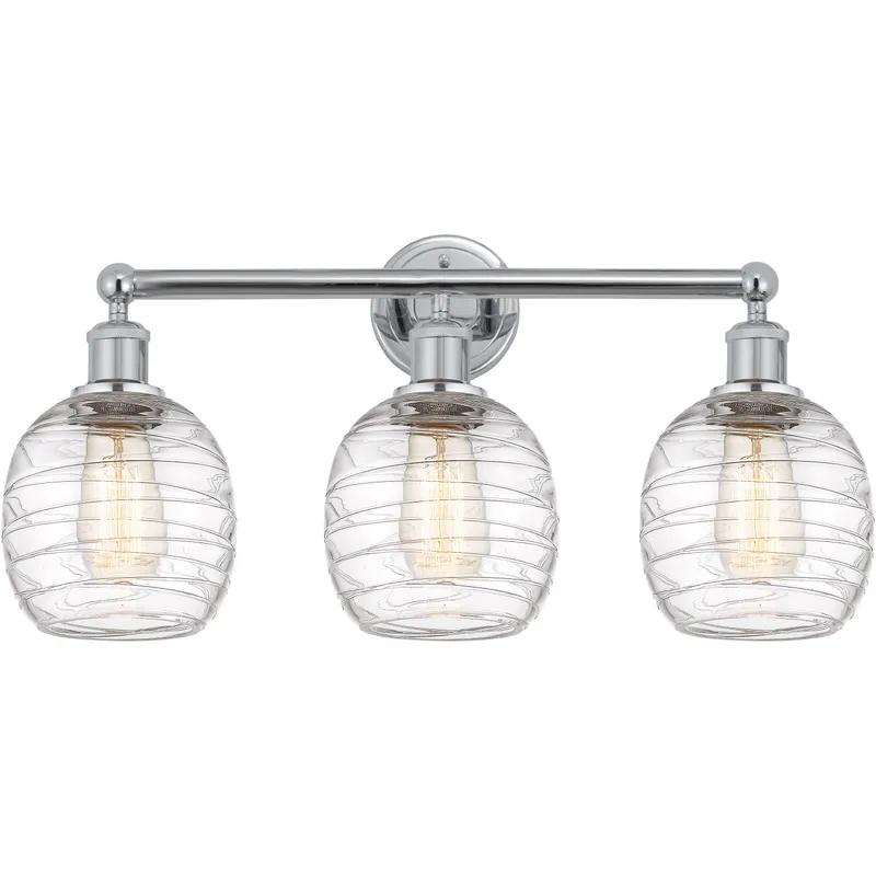 Edison Belfast 3 Light 24 inch Polished Chrome Bath Vanity Light Wall Light in Deco Swirl Glass