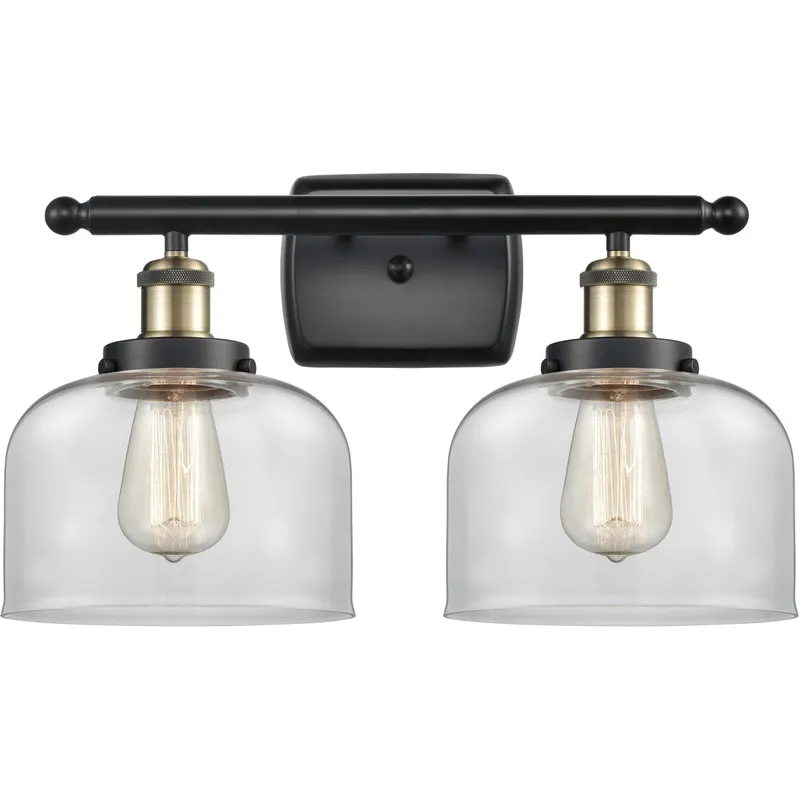 Ballston Large Bell 2 Light 16 inch Black Antique Brass Bath Vanity Light Wall Light in Clear Glass