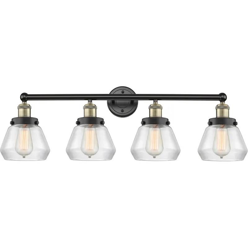 Fulton 4 Light 33.5 inch Black Antique Brass Bath Vanity Light Wall Light in Clear Glass